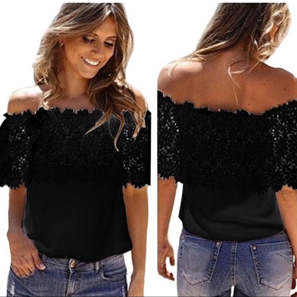 NWOT 🖤 Adorable Sheer and Lace Black Top Blouse